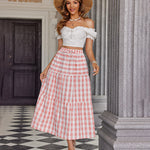 Women's Boho Elastic High Waist Ruffle A Line Swing Beach Long Maxi Skirt with Pockets - Zeagoo (Us Only)