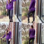 Womens Long Sleeve Ruched Top Slim Fitted Cowl Neck Wrap Shirts with Side Shirring - Zeagoo (Us Only)