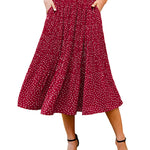 Women's Midi Skirts Elastic High Waist Skirt Polka Dot Casual Pleated Skirt with Pockets - Zeagoo (Us Only)