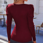 Zeagoo V Neck Sweaters Casual Puff Sleeve Pullover Sweater