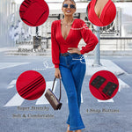Women Sexy Bodysuits Long Sleeve V Neck Jumpsuits Tops Leotard Shirts - Zeagoo (Us Only)