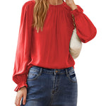 Women's Frill Mock Neck Blouse Long Sleeve Ruffle Shirt Top Elegant Office Tops S-XXL - Zeagoo (Us Only)