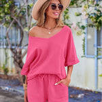 Women's 2 Piece Cotton Linen Tracksuit Short Sleeve Casual Shorts Set V Neck Beach Outfits - Zeagoo (Us Only)