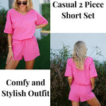Women's 2 Piece Cotton Linen Tracksuit Short Sleeve Casual Shorts Set V Neck Beach Outfits - Zeagoo (Us Only)