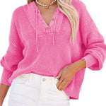 Women's Oversized Sweater V Neck Hooded Pullover Sweater Long Sleeve Knitted Jumper Tops - Zeagoo (Us Only)