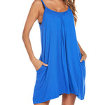 Women's Swimwear Coverups Tank Sundresses Beach Spaghetti Strap Dress Bikini Cover Up Swing Strap Dresses with Pockets - Zeagoo (Us Only)