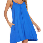 Women's Swimwear Coverups Tank Sundresses Beach Spaghetti Strap Dress Bikini Cover Up Swing Strap Dresses with Pockets - Zeagoo (Us Only)