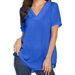Women's Casual Tunic Summer Short Sleeve Chiffon Top Loose V Neck Dressy Office Work Shirt Blouse - Zeagoo (Us Only)
