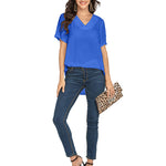 Women's Casual Tunic Summer Short Sleeve Chiffon Top Loose V Neck Dressy Office Work Shirt Blouse - Zeagoo (Us Only)