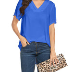 Women's Casual Tunic Summer Short Sleeve Chiffon Top Loose V Neck Dressy Office Work Shirt Blouse - Zeagoo (Us Only)