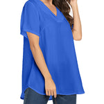Women's Casual Tunic Summer Short Sleeve Chiffon Top Loose V Neck Dressy Office Work Shirt Blouse - Zeagoo (Us Only)