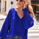 Zeagoo Blouses Puff Long Sleeve Pleated V Neck Tunic Tops