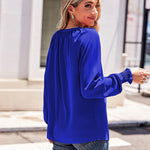 Zeagoo Blouses Puff Long Sleeve Pleated V Neck Tunic Tops