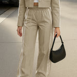 Zeagoo Casual Contrast Tape Short Jacket and Pants Set