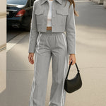 Zeagoo Casual Contrast Tape Short Jacket and Pants Set
