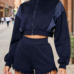 Zeagoo Athleisure Cropped Jacket Shorts Set