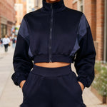 Zeagoo Athleisure Cropped Jacket Shorts Set