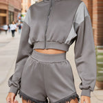 Zeagoo Athleisure Cropped Jacket Shorts Set