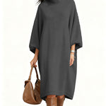 Zeagoo Women's Comfort Turtleneck Balloon Sleeve Loose Dress