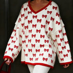 Zeagoo All-Over Bow Tie Pattern Knit Sweater