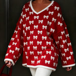 Zeagoo All-Over Bow Tie Pattern Knit Sweater