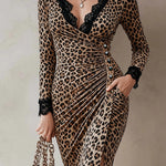 Zeagoo Elegant Lace Spliced Leopard Midi Dress for Women Casual Elegant Summer 2026 Work Brunch