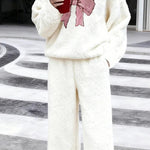 Zeagoo Cozy Plush Fabric Bow Pattern Casual Set