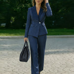 Zeagoo Business Pinstripe Blazer Pants Suit Set