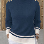 Zeagoo Asymmetrical Hem Two-Tone Turtleneck Knit Top