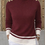 Zeagoo Asymmetrical Hem Two-Tone Turtleneck Knit Top