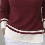 Zeagoo Asymmetrical Hem Two-Tone Turtleneck Knit Top
