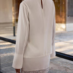 Zeagoo Women's Chic Mock Neck Blouse and Lace Trim Mini Skirt Set