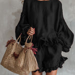 Zeagoo Boho Linen Blend Ruffle Trim Top and Shorts Set