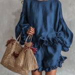 Zeagoo Boho Linen Blend Ruffle Trim Top and Shorts Set