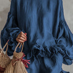 Zeagoo Boho Linen Blend Ruffle Trim Top and Shorts Set