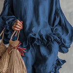 Zeagoo Boho Linen Blend Ruffle Trim Top and Shorts Set