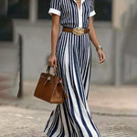 Summer Elegant Vertical Striped Print Shirt Dress