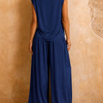 Comfy Quiet Luxury Satin Sleeveless Top and Pants Set