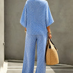 Timeless Cotton Blend Batwing Sleeve Plaid Top and Pants Set