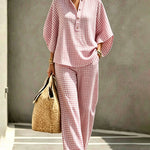 Timeless Cotton Blend Batwing Sleeve Plaid Top and Pants Set