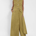 Zeagoo Women's Chic Two Pieces Sleeveless Slim-Fit Long Shirt Dress and Straight Leg Pants Sets