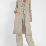 Zeagoo Casual Stripes Slim Fit Long Blazers Collar Jacket With Flap Pockets