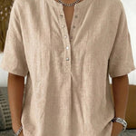 Zeagoo Zeagoo Women's Henley Collar Blouse Short Sleeve Casual Summer Shirt Work Business Casual Peter Pan Collar Top