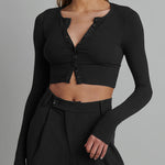 Zeagoo Button Down Long Sleeve Crop Top - Sexy Summer Tops
