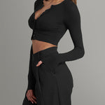 Zeagoo Button Down Long Sleeve Crop Top - Sexy Summer Tops
