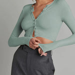 Zeagoo Button Down Long Sleeve Crop Top - Sexy Summer Tops