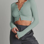Zeagoo Button Down Long Sleeve Crop Top - Sexy Summer Tops