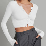 Zeagoo Button Down Long Sleeve Crop Top - Sexy Summer Tops