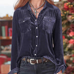 Zeagoo Loose Casual Vintage Velvet Long Sleeve Shirt for Women Casual Work Office Loose Fit 2026 | Under $40
