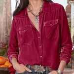 Zeagoo Loose Casual Vintage Velvet Long Sleeve Shirt for Women Casual Work Office Loose Fit 2026 | Under $40